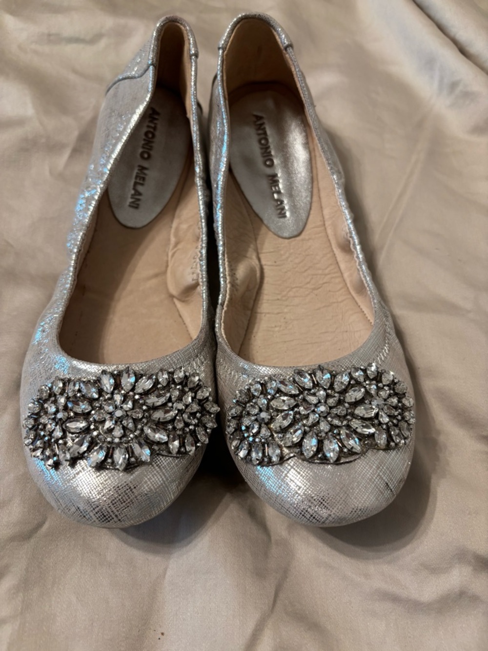 Antonio Melani Silver Embellished Ballet Flats Size 8.5